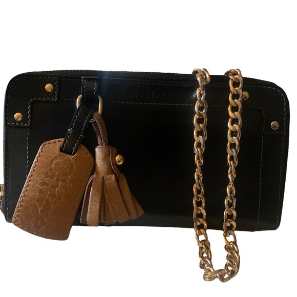 Chloe Vintage Eden Fringe Long Wallet Purse Leather Black - Picture 1 of 9